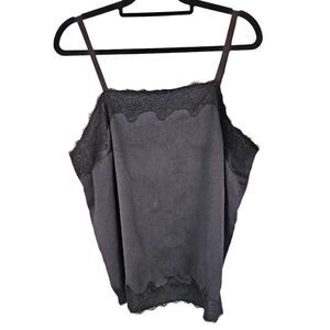 Roman's Black Lace Trim Crepe Camisole Spaghetti Strap Tank Top Chemise 20W